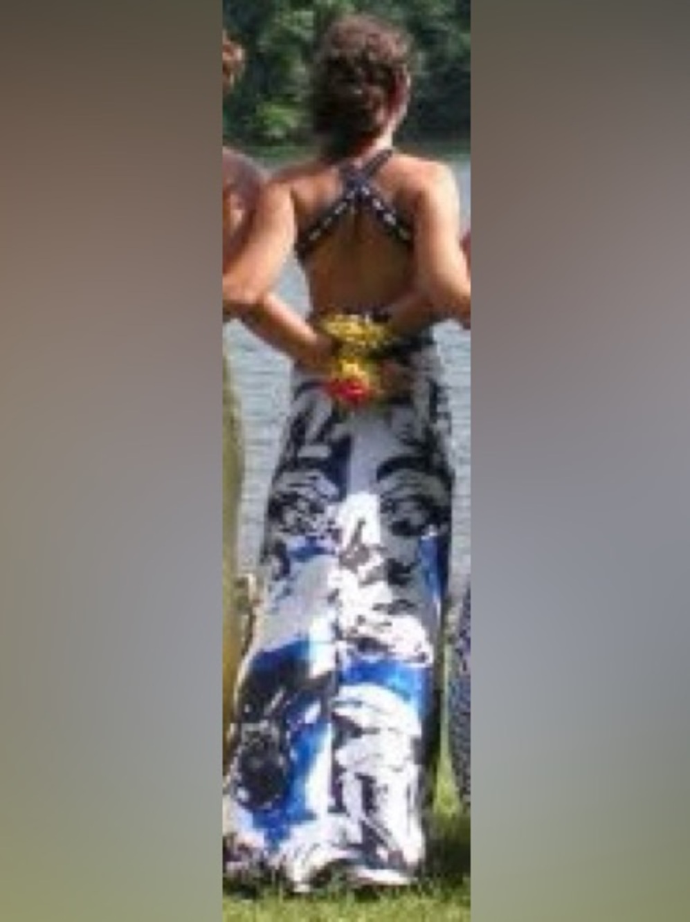 Blue and Black Floral Halter Dress
